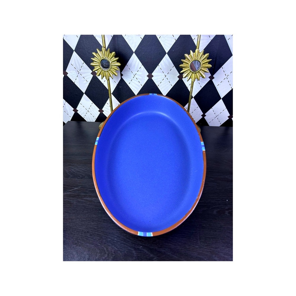 Large Dansk Mesa Blue Oval Serving Platter Portugal Ceramic Stoneware